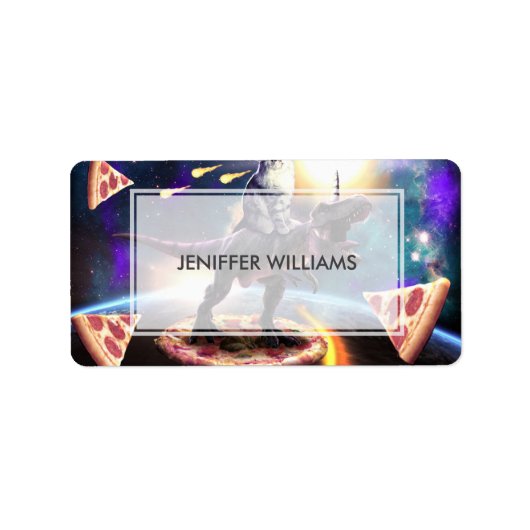 宇宙で恐竜のユニコーン ラベル (正面)