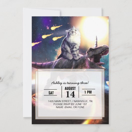 宇宙で恐竜のユニコーン 招待状 (正面)