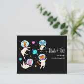 宇宙で浮かぶかわいい宇宙飛行士の動物たち、ありがとう ポストカード (スタンド正面)