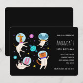 宇宙で浮かぶかわいい宇宙飛行士の動物たち 誕生日 招待状 (正面/裏面)