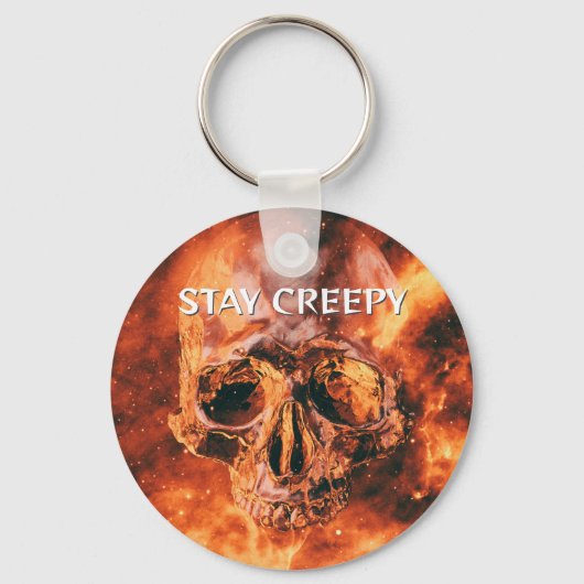 宇宙で炎に包まれるドクロ、Stay Creepy キーホルダー (正面)