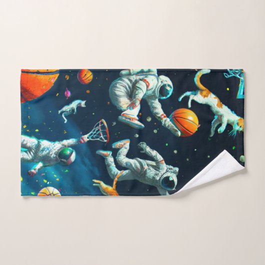 宇宙で猫がバスケットボールをする - 宇宙飛行士とのコラボレーション バスタオルセット (ハンドタオル)