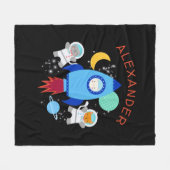 宇宙で猫を飼う子どもたちがロケット船に飛び乗る フリースブランケット (正面(横))