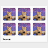 宇宙で自撮る赤いタビー猫 スクエアシール (シート)