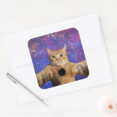 宇宙で自撮る赤いタビー猫 スクエアシール (封筒)