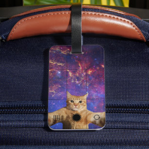 宇宙で自撮る赤いタビー猫 ラゲッジタグ