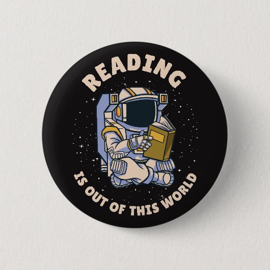 宇宙で読書 缶バッジ (正面)