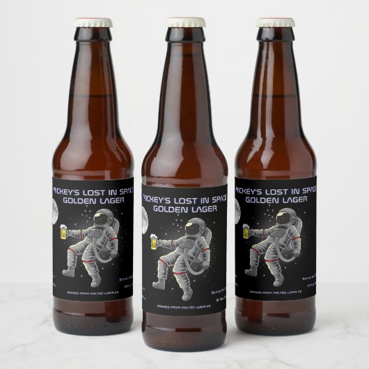 宇宙で迷子の面白い宇宙飛行士をカスタマイズ ビールラベル (ボトル)