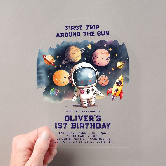 宇宙で１歳の誕生日 太陽の周りを１周 アクリル招待状 (インサイチュ (ポータブル))