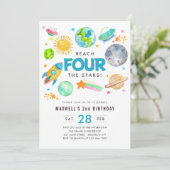宇宙で4つの星に手が届く！4歳の誕生日お月様パーティー 招待状 (スタンド正面)