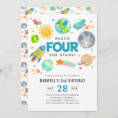 宇宙で4つの星に手が届く！4歳の誕生日お月様パーティー 招待状 (正面/裏面)