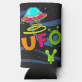 宇宙でUFOがハローと言う スリム缶クーラー (裏面)