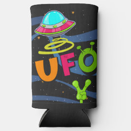 宇宙でUFOがハローと言う スリム缶クーラー