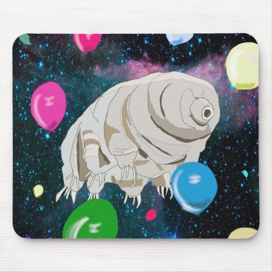 宇宙とバルーンを通して浮かぶHappy Tardigrade マウスパッド (正面)