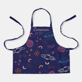 宇宙と惑星が青に浮パーソナライズされたく エプロン (正面)