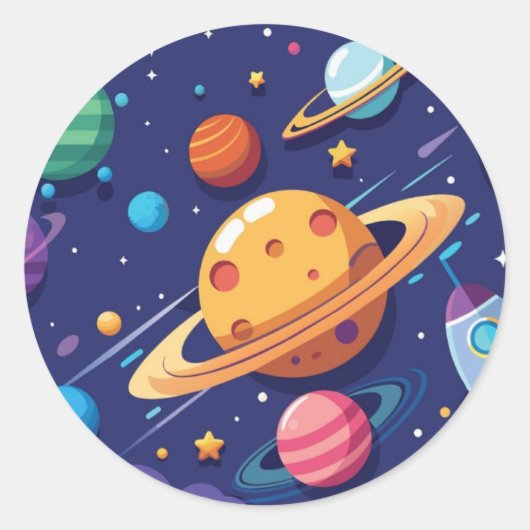宇宙と惑星のテーマ ラウンドシール (正面)