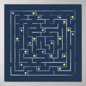 宇宙と星の迷宮。ネイビーの迷路。子供向けゲーム ポスター (正面)