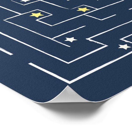 宇宙と星の迷宮。ネイビー迷路。子供向けゲーム ポスター (角)