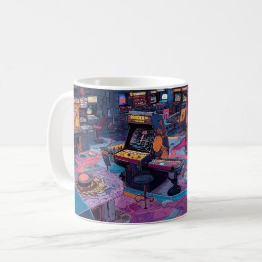 宇宙にある未来的レトロアーケード コーヒーマグカップ (正面左)
