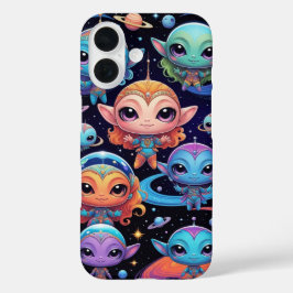 宇宙にいるいろいろな色の小さなエイリアン iPhone 16ケース
