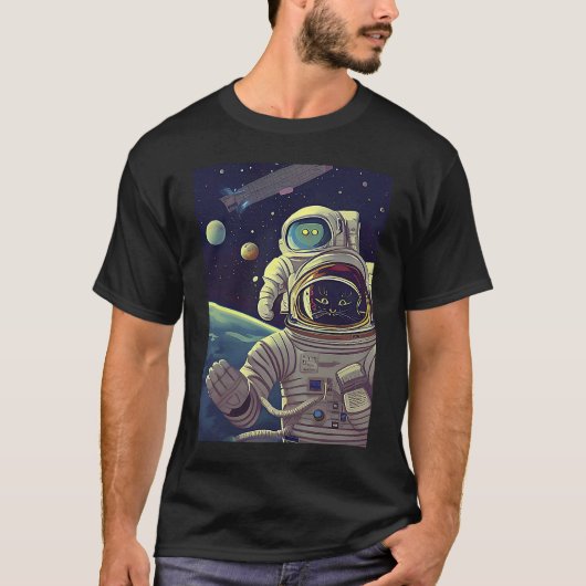 宇宙にいるかわいい抽象的な猫 Tシャツ (正面)