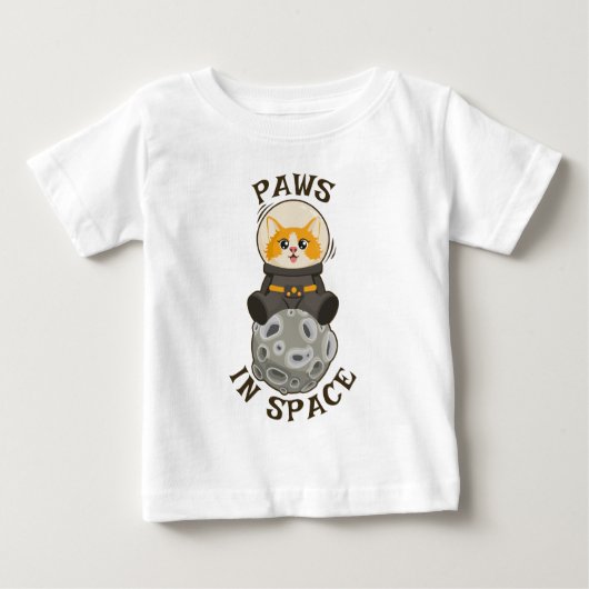 宇宙にいるかわいい猫 宇宙飛行士の猫 月 ベビーTシャツ (正面)