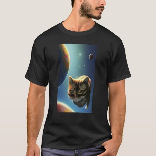 宇宙にいるかわいい猫 Tシャツ (正面)