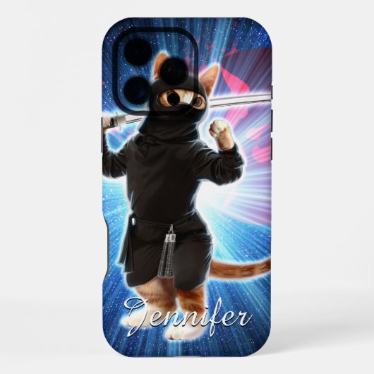 宇宙にいる忍者の猫 iPhoneケース (裏面)