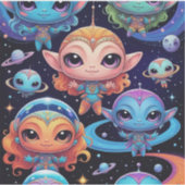 宇宙にいる色とりどりの小さなエイリアン シール (正面)