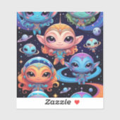 宇宙にいる色とりどりの小さなエイリアン シール (シート)