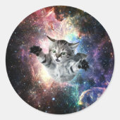 宇宙にいる面白い猫 ラウンドシール (正面)