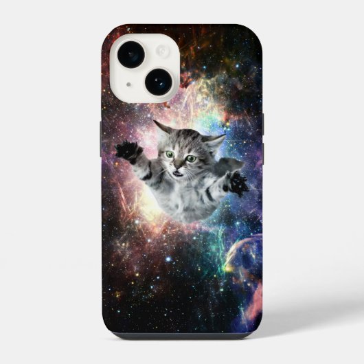 宇宙にいる面白い猫 iPhoneケース (裏面)