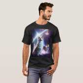 宇宙にドーナツを持つコーギー かわいいコーギーの少年少女向けデザインM Tシャツ (正面フル)