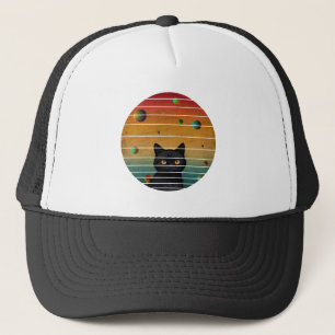 宇宙に浮かぶレトロ猫 キャップ