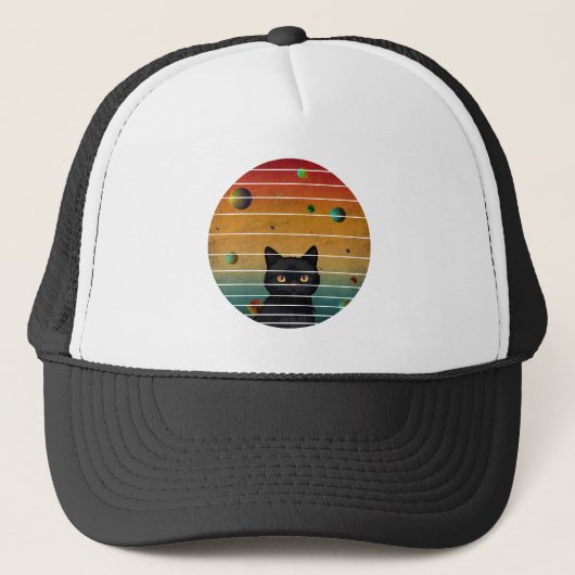 宇宙に浮かぶレトロ猫 キャップ (正面)