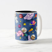 宇宙に浮かぶ動物宇宙飛行士宇宙 ツートーンマグカップ (正面右)