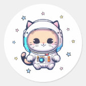 宇宙に浮かぶ宇宙飛行士のスーツを着たかわいい猫 ラウンドシール (正面)