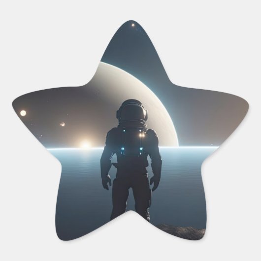 宇宙に浮かぶ宇宙飛行士 星シール (正面)