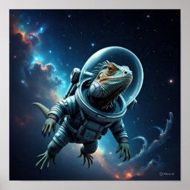 宇宙に浮かぶSFのイグアナ ポスター