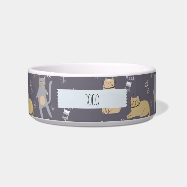 宇宙ねこシームレスパターン オーダーネーム ボウル (正面)