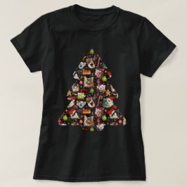 宇宙のおもしろいな木の銀河系のクリスマス猫の頭部 Tシャツ