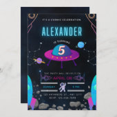 宇宙のお祭り 5歳の誕生日 招待状 (正面/裏面)