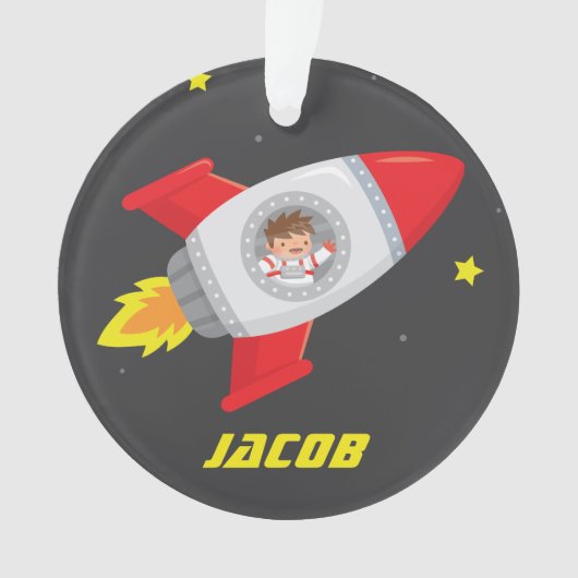 宇宙のかわいい宇宙飛行士少年ロケットのオーナメント オーナメント (正面)