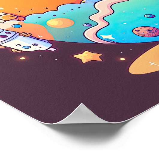 宇宙のかわいい漫画の惑星。 ポスター (角)