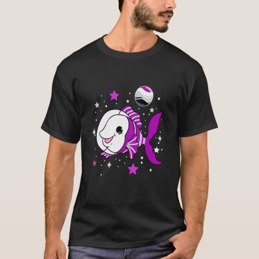 宇宙のアセクシャルフィッシュ 無性愛者の自豪 Tシャツ (正面)
