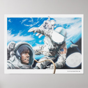 宇宙のアメリカの宇宙飛行士のイラストレーション ポスター