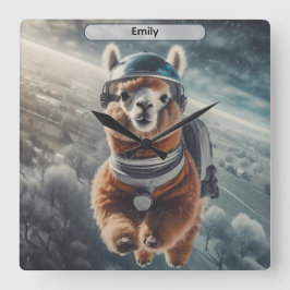 宇宙のアルパカのシュールな動物ポスター スクエア壁時計