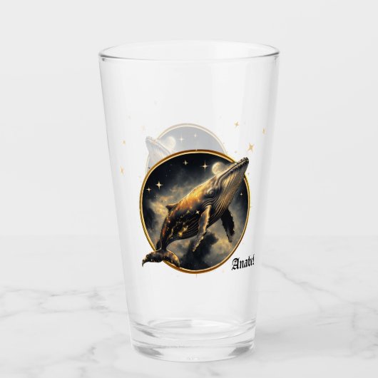 宇宙のエレガンス、ゴールドの黒いクジラ タンブラーグラス (正面)