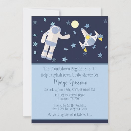 宇宙のカウントダウンが赤ちゃんシャワーを始める 招待状 (正面)