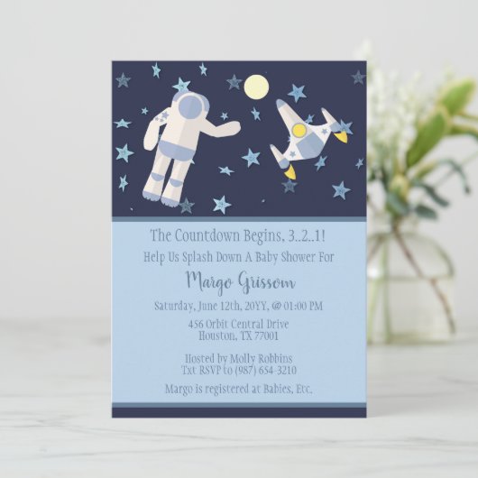 宇宙のカウントダウンが赤ちゃんシャワーを始める 招待状 (スタンド正面)